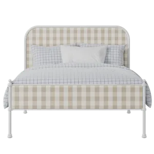 Bray Slim iron/metal upholstered bed in white with grey fabric - Thumbnail