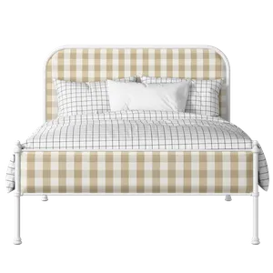 Bray Slim iron/metal upholstered bed in white with grey fabric - Thumbnail