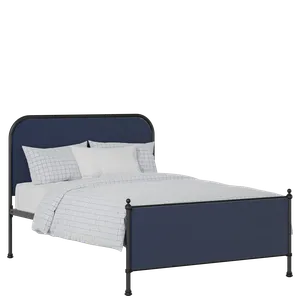 Bray iron/metal upholstered bed in black with blue fabric - Thumbnail