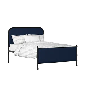 Bray iron/metal upholstered bed in black with blue fabric - Thumbnail