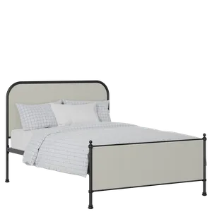 Bray iron/metal upholstered bed in black with oatmeal fabric - Thumbnail
