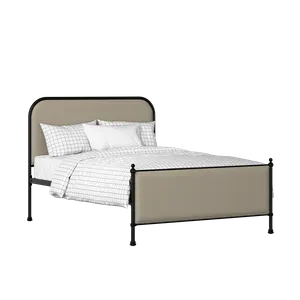 Bray iron/metal upholstered bed in black with oatmeal fabric - Thumbnail