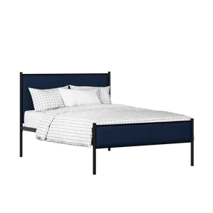 Brest Slim iron/metal upholstered bed in black with blue fabric - Thumbnail