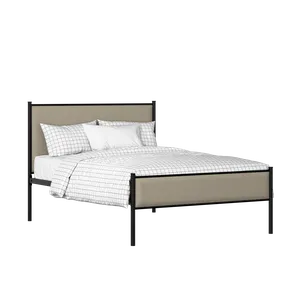 Brest Slim iron/metal upholstered bed in black with oatmeal fabric - Thumbnail