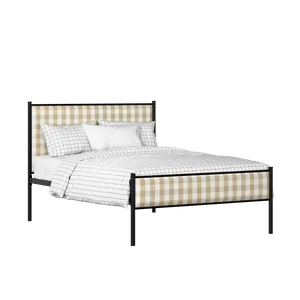 Brest Slim iron/metal upholstered bed in black with Romo Kemble Putty fabric - Thumbnail