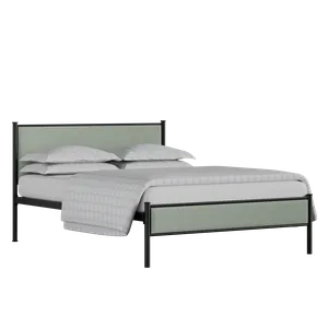 Brest iron/metal upholstered bed in black with duckegg fabric - Thumbnail