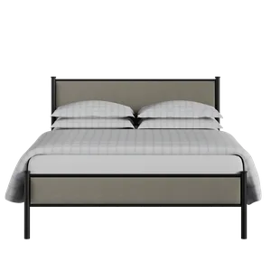 Brest iron/metal upholstered bed in black with grey fabric - Thumbnail