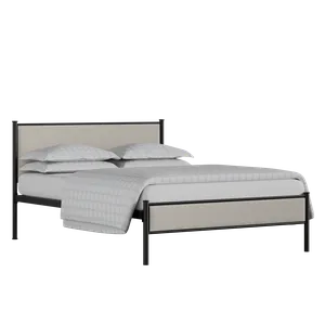 Brest iron/metal upholstered bed in black with mist fabric - Thumbnail