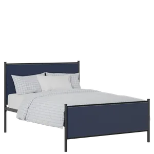 Brest iron/metal upholstered bed in black with blue fabric - Thumbnail