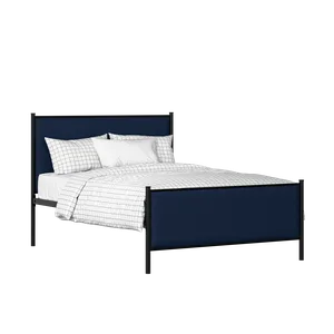 Brest iron/metal upholstered bed in black with blue fabric - Thumbnail