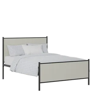 Brest iron/metal upholstered bed in black with oatmeal fabric - Thumbnail