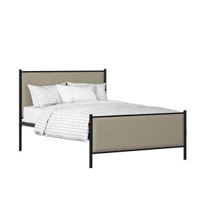 Brest iron/metal upholstered bed in black with oatmeal fabric - Thumbnail