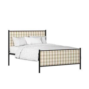 Brest iron/metal upholstered bed in black with Romo Kemble Putty fabric - Thumbnail