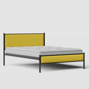 Brest iron/metal upholstered bed in black with sunflower fabric - Thumbnail