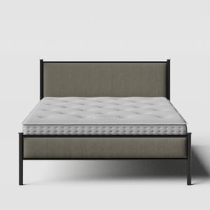 Brest ijzeren bed in zwart met grijze stof - Thumbnail