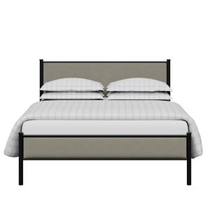 Brest iron/metal upholstered bed in black with grey fabric - Thumbnail