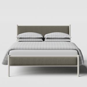 Brest iron/metal upholstered bed in ivory with grey fabric - Thumbnail