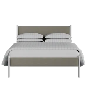 Brest iron/metal upholstered bed in white with grey fabric - Thumbnail