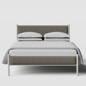 Brest cama de metal en blanco con tela gris - Thumbnail