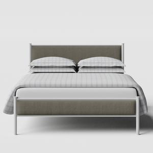 Brest ijzeren bed in wit met grijze stof - Thumbnail