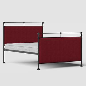Lille iron/metal upholstered bed in black with cherry fabric - Thumbnail