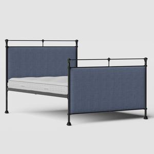 Lille iron/metal upholstered bed in black with blue fabric - Thumbnail