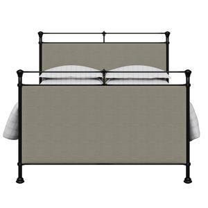Lille iron/metal upholstered bed in black with grey fabric - Thumbnail