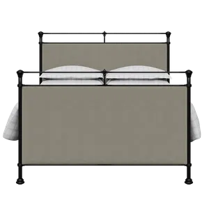 Lille iron/metal upholstered bed in black with grey fabric - Thumbnail