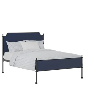 Miranda Slim iron/metal upholstered bed in black with blue fabric - Thumbnail