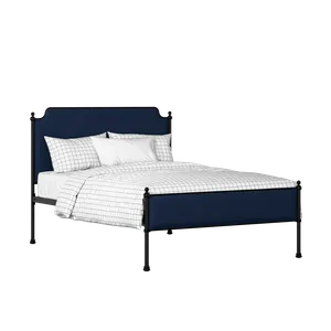 Miranda Slim iron/metal upholstered bed in black with blue fabric - Thumbnail