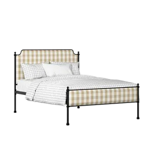 Miranda Slim iron/metal upholstered bed in black with Romo Kemble Putty fabric - Thumbnail