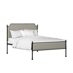 Miranda Slim iron/metal upholstered bed in black with silver fabric - Thumbnail