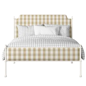 Miranda Slim iron/metal upholstered bed in ivory with grey fabric - Thumbnail