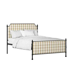 Miranda iron/metal upholstered bed in black with Romo Kemble Putty fabric - Thumbnail