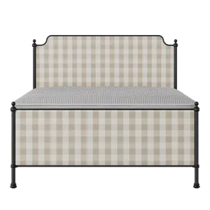 Miranda iron/metal upholstered bed in black with Romo Kemble Putty fabric - Thumbnail
