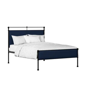 Nancy Slim iron/metal upholstered bed in black with blue fabric - Thumbnail