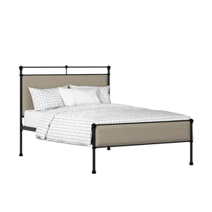 Nancy Slim iron/metal upholstered bed in black with oatmeal fabric - Thumbnail