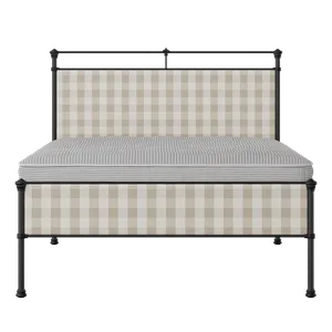 Nancy Slim iron/metal upholstered bed in black with Romo Kemble Putty fabric - Thumbnail