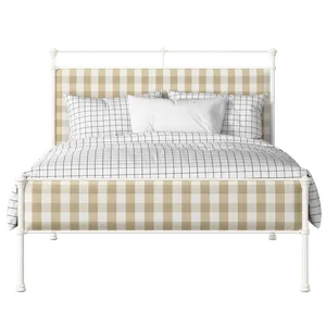 Nancy Slim iron/metal upholstered bed in ivory with grey fabric - Thumbnail