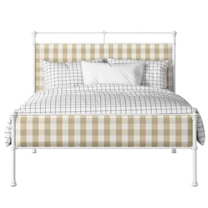 Nancy Slim iron/metal upholstered bed in white with grey fabric - Thumbnail