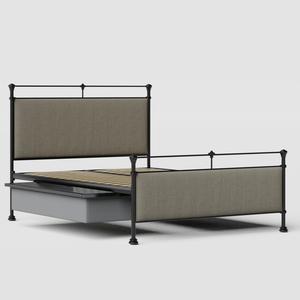 Nancy iron/metal upholstered bed in black with drawers - Thumbnail