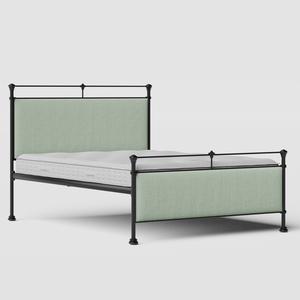 Nancy iron/metal upholstered bed in black with duckegg fabric - Thumbnail
