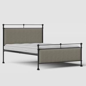 Nancy iron/metal upholstered bed in black with grey fabric - Thumbnail