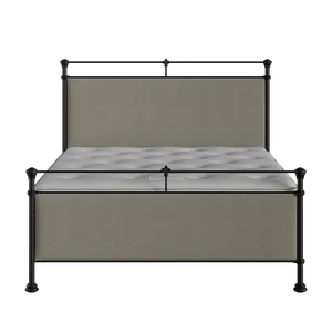 Nancy iron/metal upholstered bed in black with grey fabric - Thumbnail