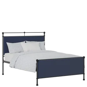 Nancy iron/metal upholstered bed in black with blue fabric - Thumbnail