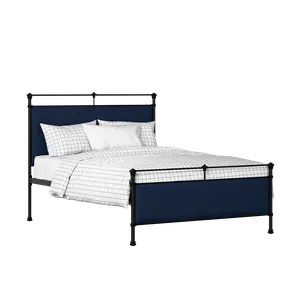 Nancy iron/metal upholstered bed in black with blue fabric - Thumbnail