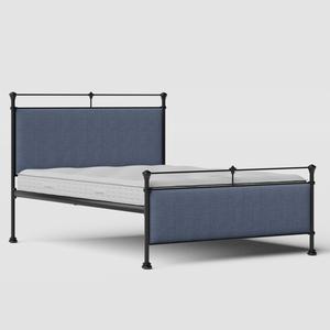Nancy iron/metal upholstered bed in black with blue fabric - Thumbnail