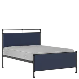 Nancy iron/metal upholstered bed in black with blue fabric - Thumbnail