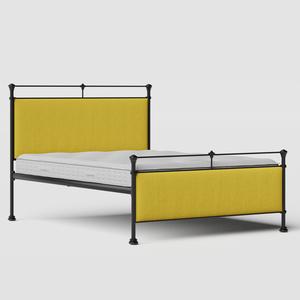 Nancy iron/metal upholstered bed in black with sunflower fabric - Thumbnail