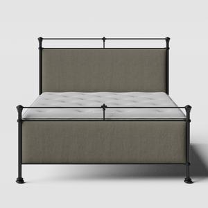 Nancy iron/metal upholstered bed in black with grey fabric - Thumbnail
